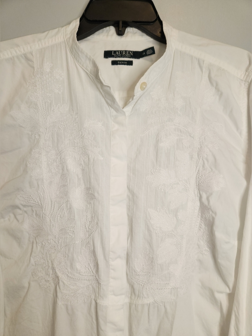 Lauren Ralph Lauren Womens White Embroidered Cotton Shirt Size 1X - Picture 7 of 10